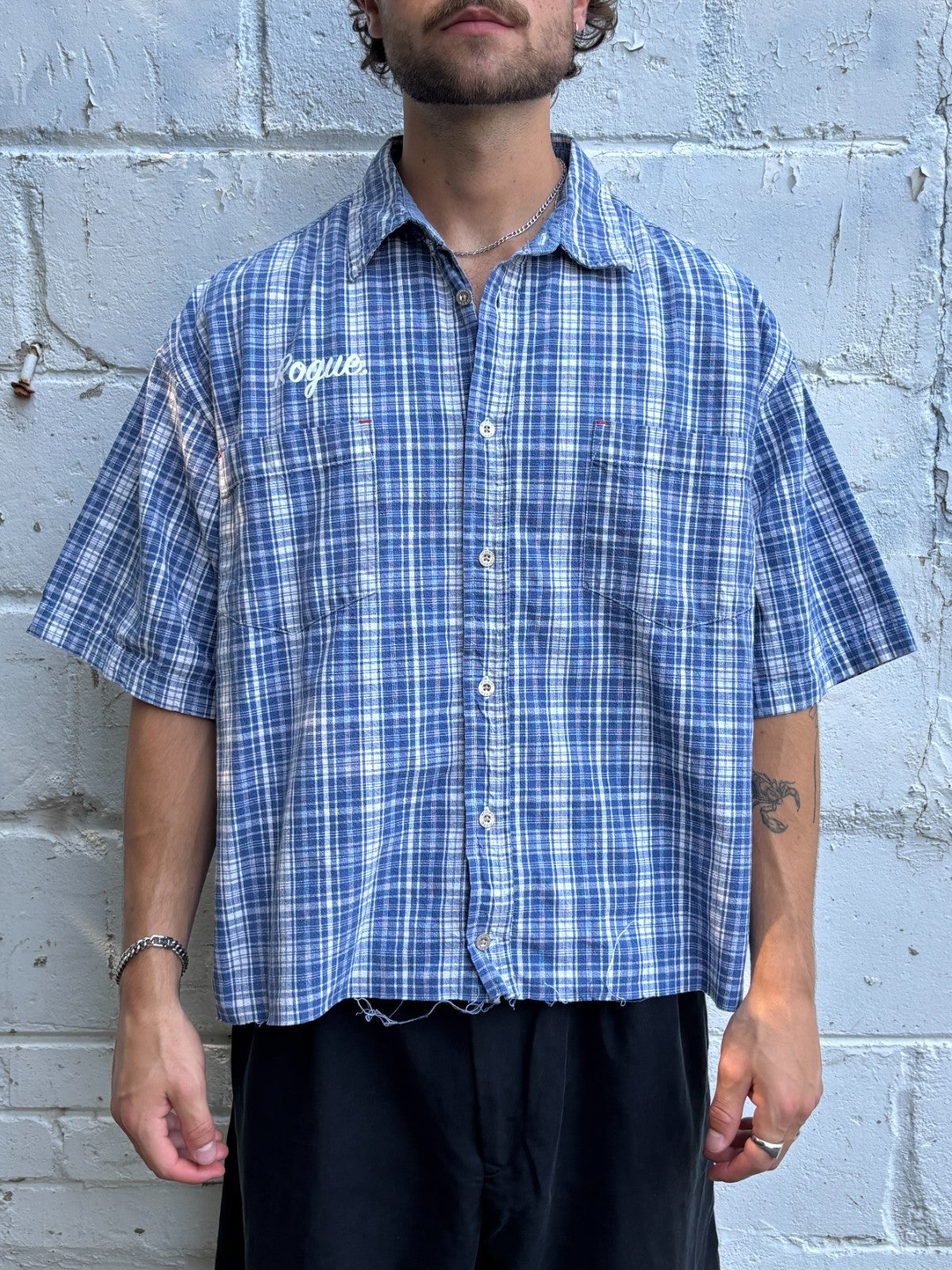 Vintage Roguehaus Plaid Cropped Button Up Shirt