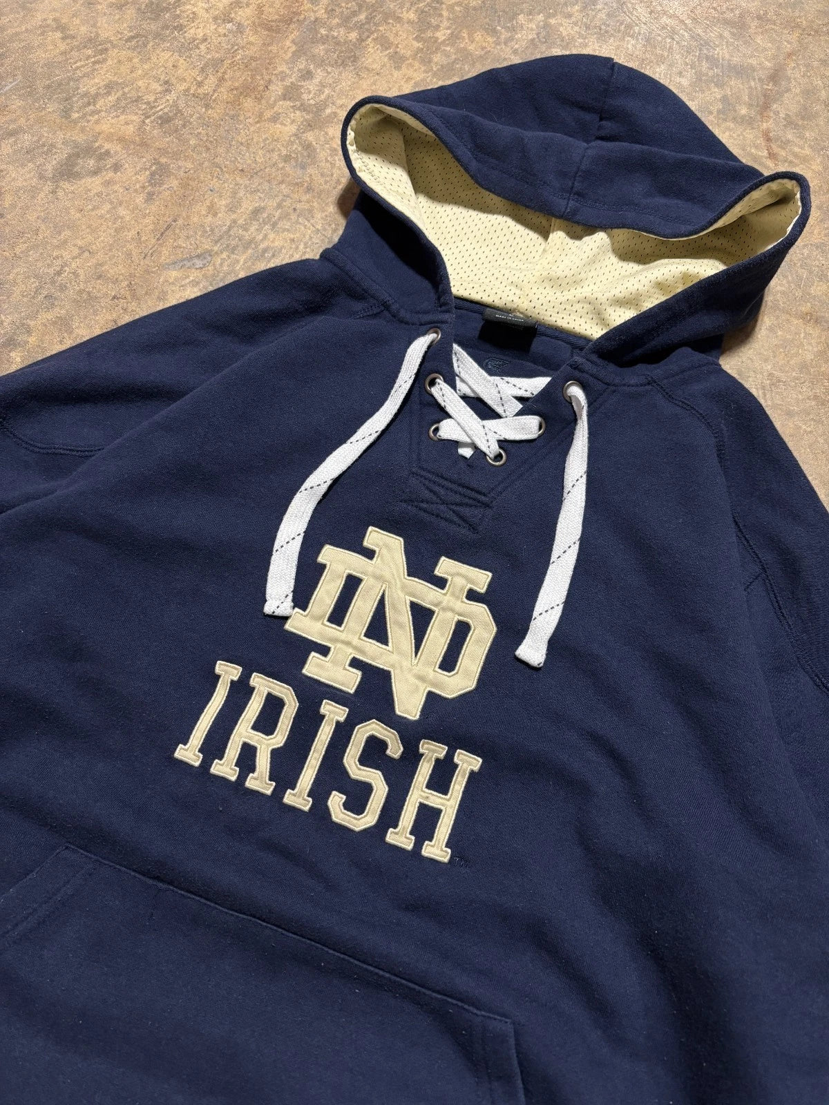 Vintage Notre Dame Hockey Hoodie - Navy Blue Pullover Sweater - Size Large