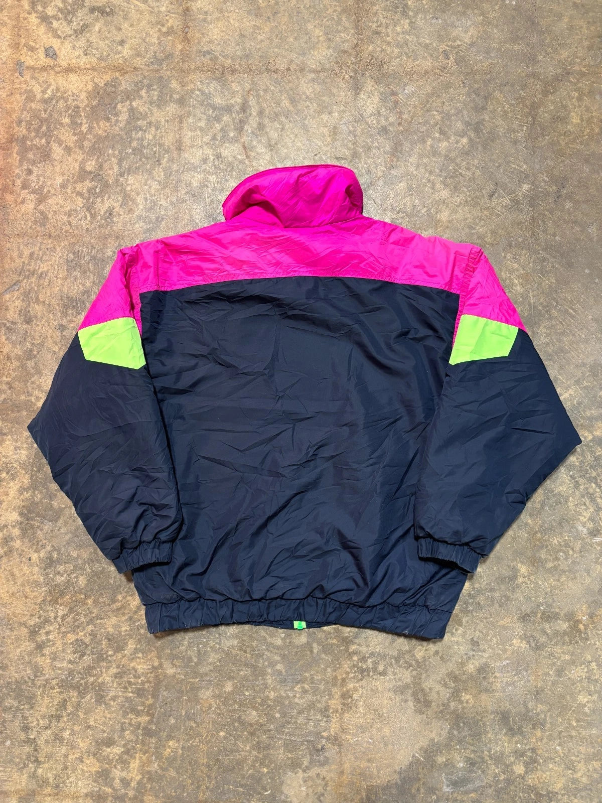 Vintage Parallele Winter Ski Jacket / Size Small / Navy Blue & Neon / Coat