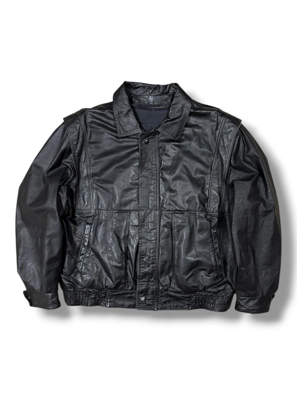 Vintage 1990s Black Leather Jacket - Large - Boulevard Club Bomber Coat