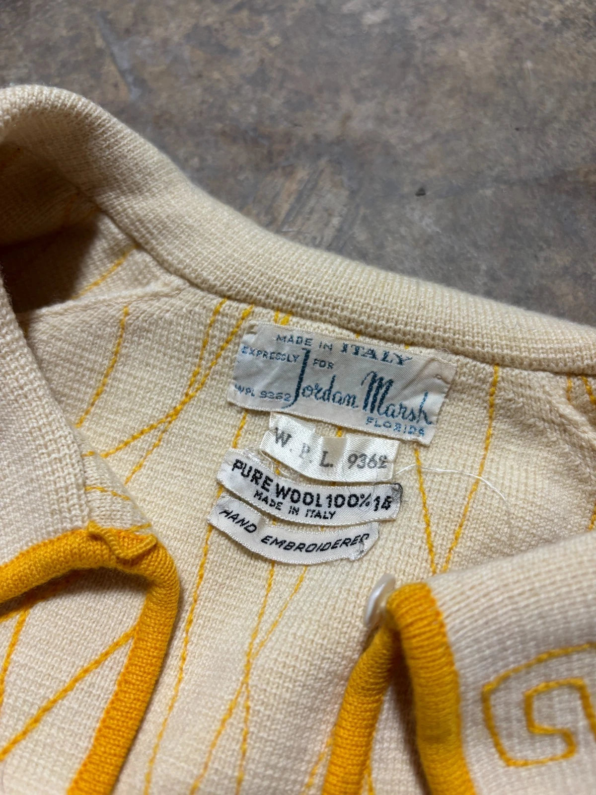 Vintage 1970s Italian Pure Wool Sweater / Size XXS / Beige / Hand Embroidered