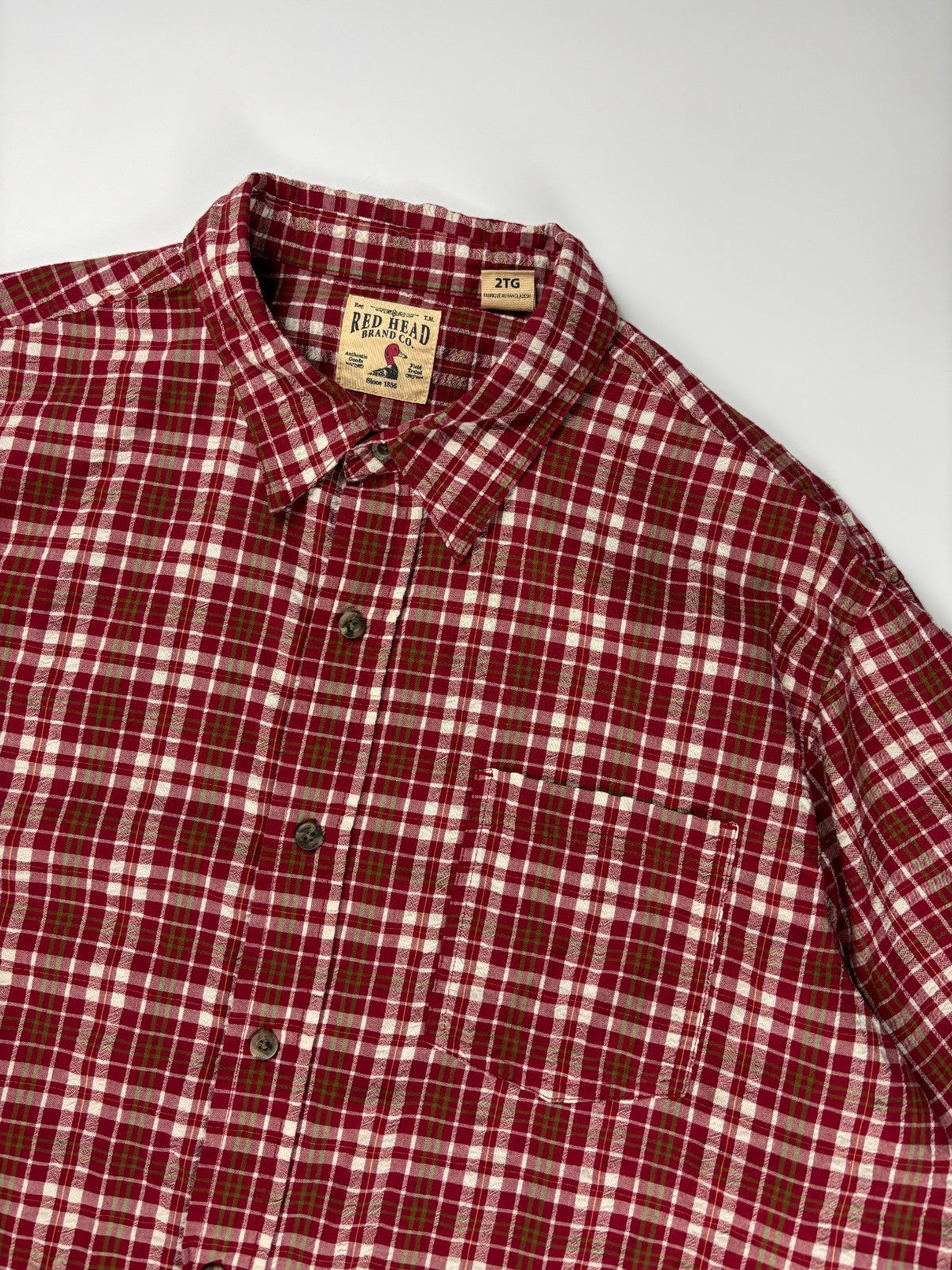 Vintage Red Head Plaid Cropped Button Up Shirt