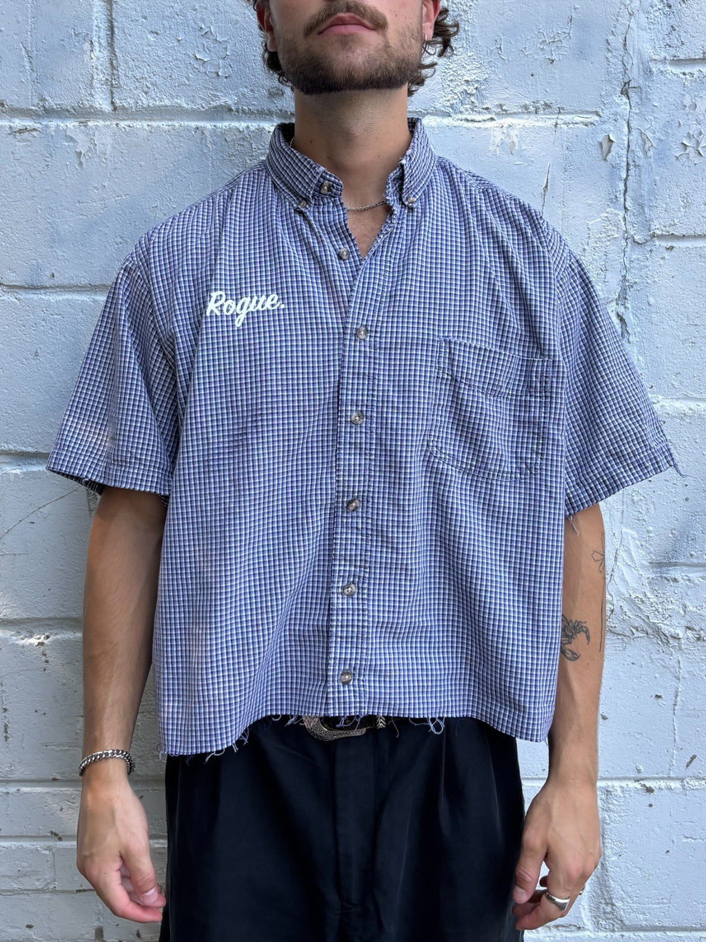 Vintage Roguehaus Plaid Cropped Button Up Shirt