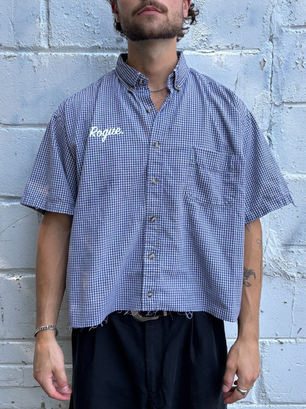 Vintage Roguehaus Plaid Cropped Button Up Shirt
