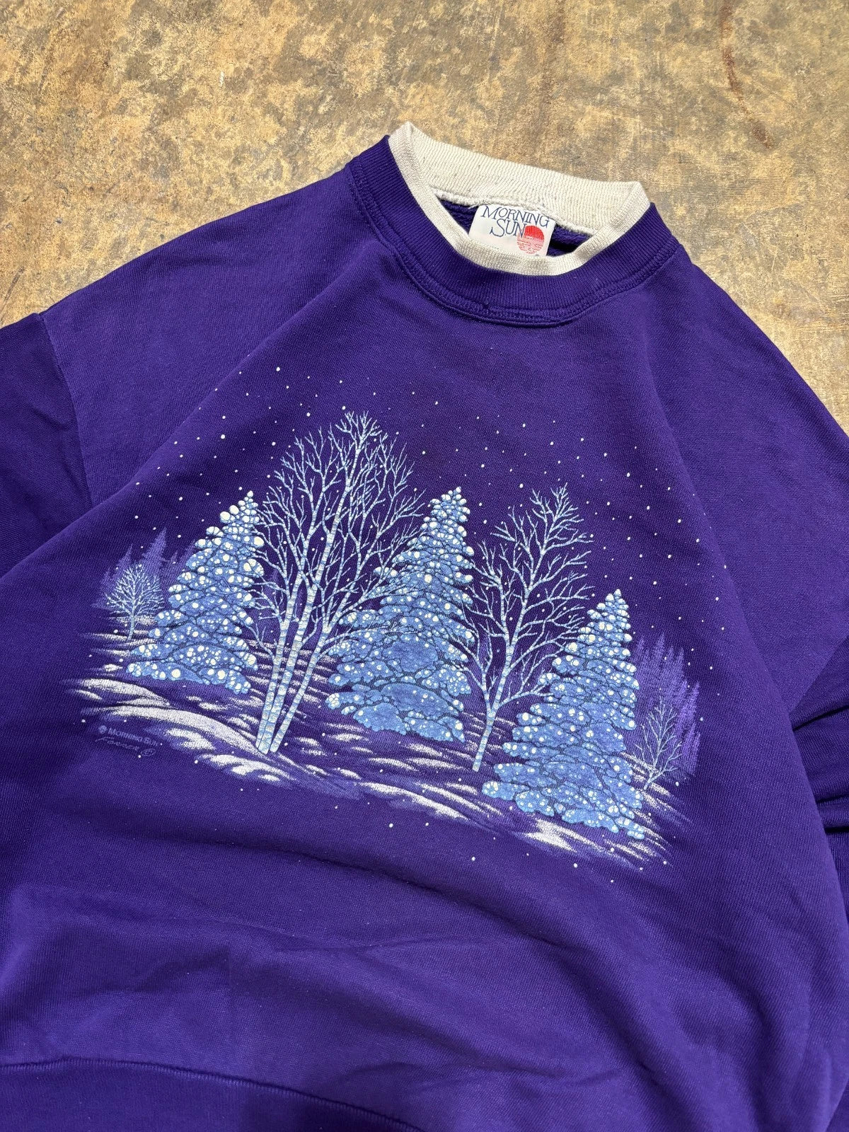 Vintage Winter Forest Sweatshirt - Mock Neck - Size Large - Purple