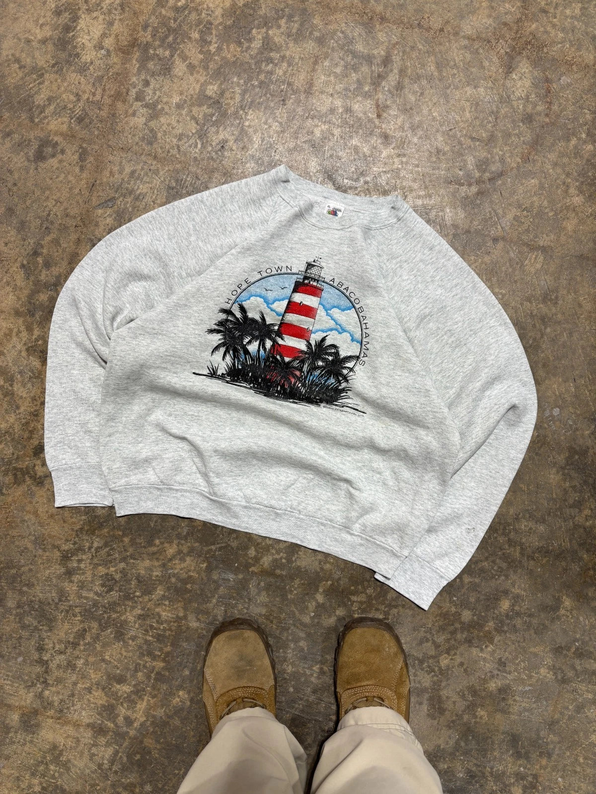 Vintage 1980s Hope Town Abaco Bahamas Sweatshirt - Travel Souvenir Size XL Gray
