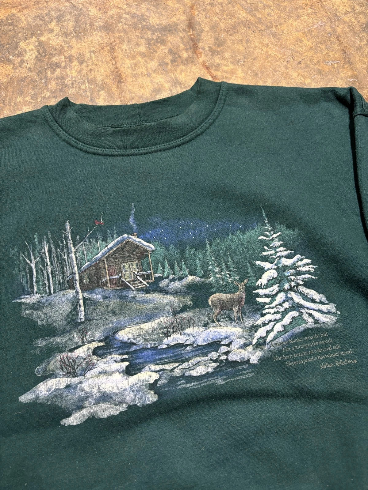 Vintage Winter Forest Sweatshirt - Nature Outdoor Sweater - Size Medium - Green
