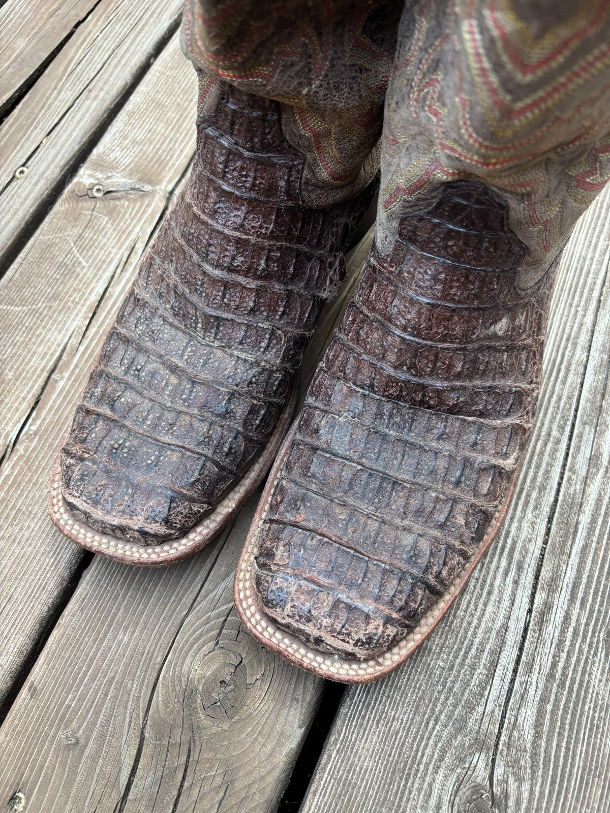 Lucchese Crocodile Caiman Tail Square Toe Cowboy Boots