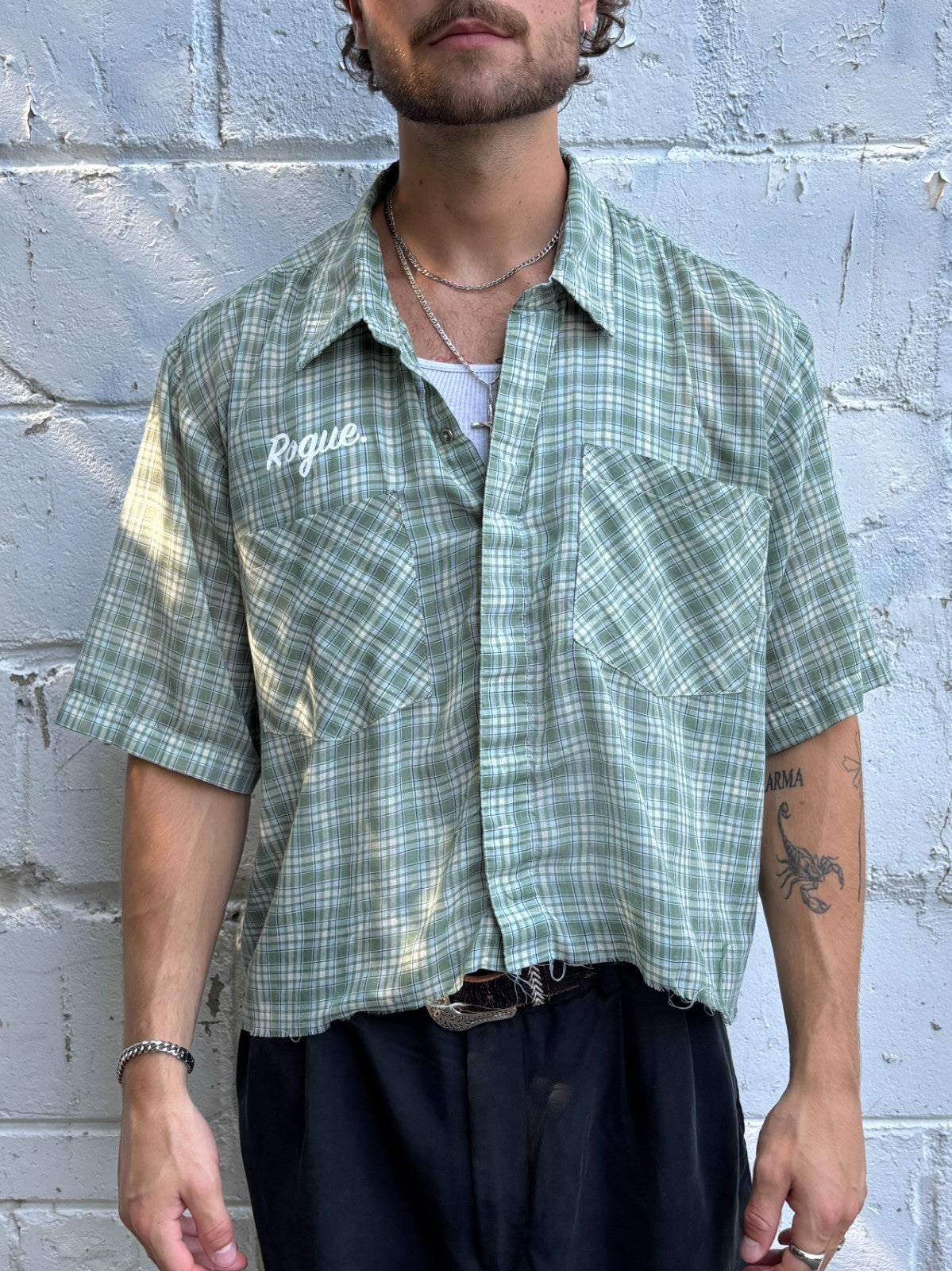 Vintage Roguehaus Plaid Cropped Button Up Shirt