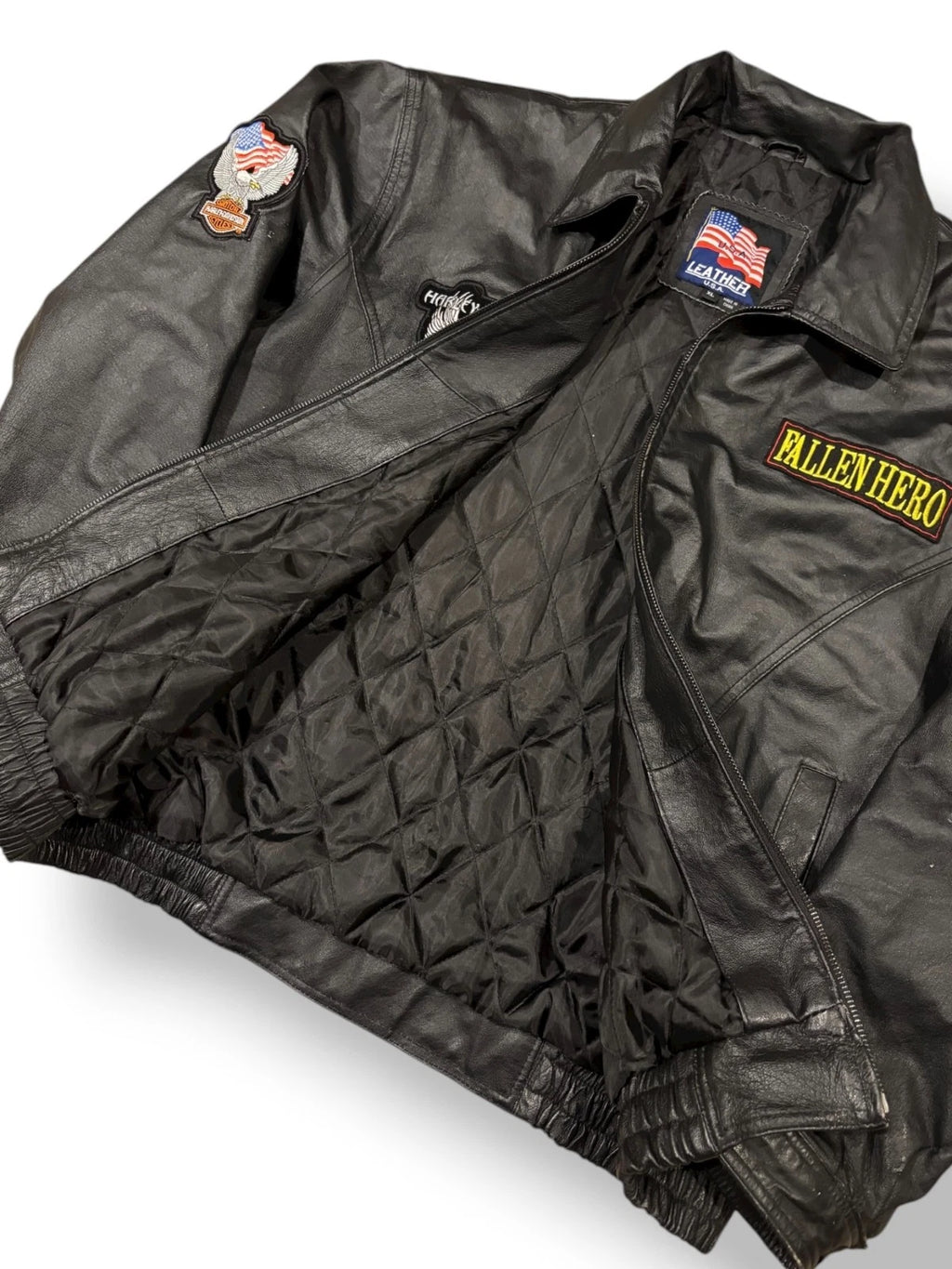 Vintage American Black Leather Jacket - XL - Insulated Bomber Coat