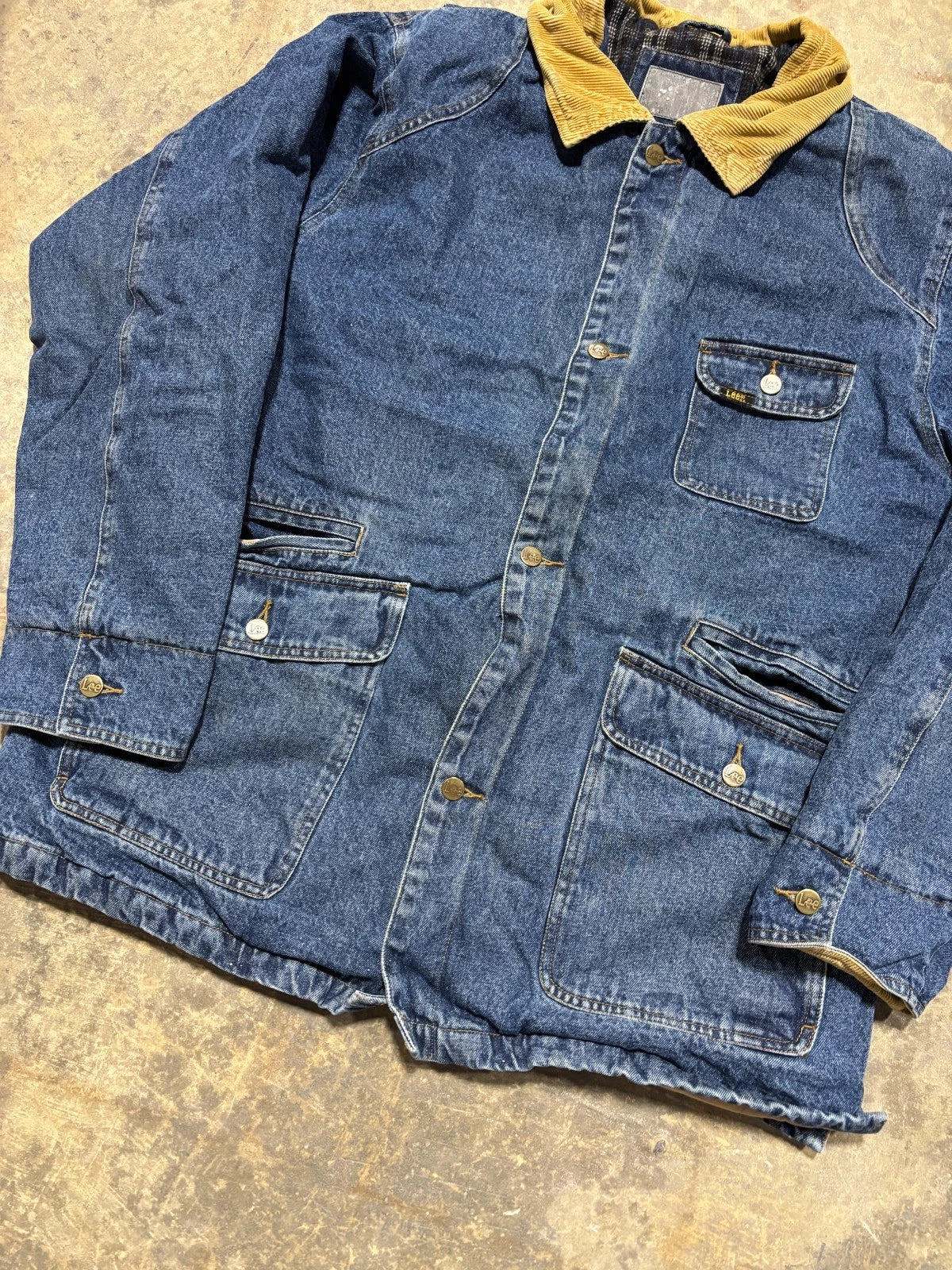 Vintage Lee Denim Workwear Chore Jacket / Button Up Coat / Denim Blue / Size XL