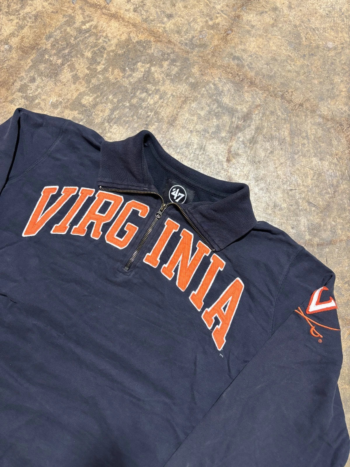 Vintage Virginia State Quarter Zip Sweater - NCAA Sweatshirt - Size Large - Navy