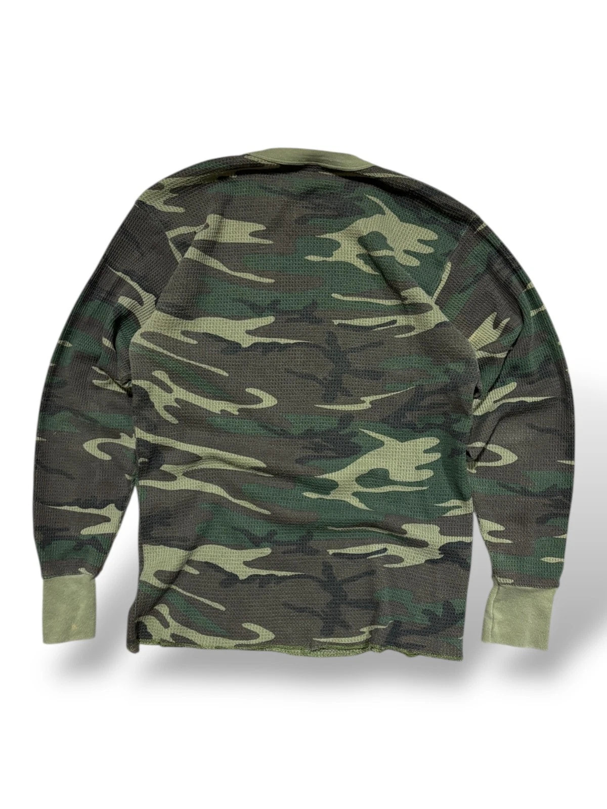 Vintage 1990s Camo Thermal Long Sleeve Shirt - Medium - Green Army