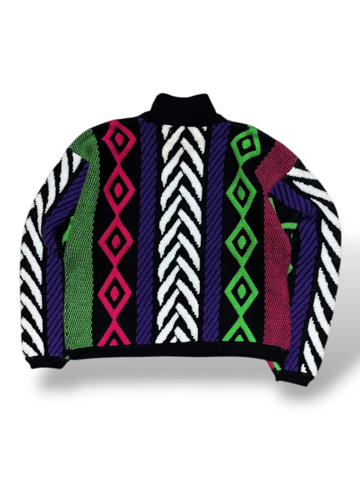 Vintage 1980s Cropped Neon Abstract Knit Sweater - Large - Multi Color