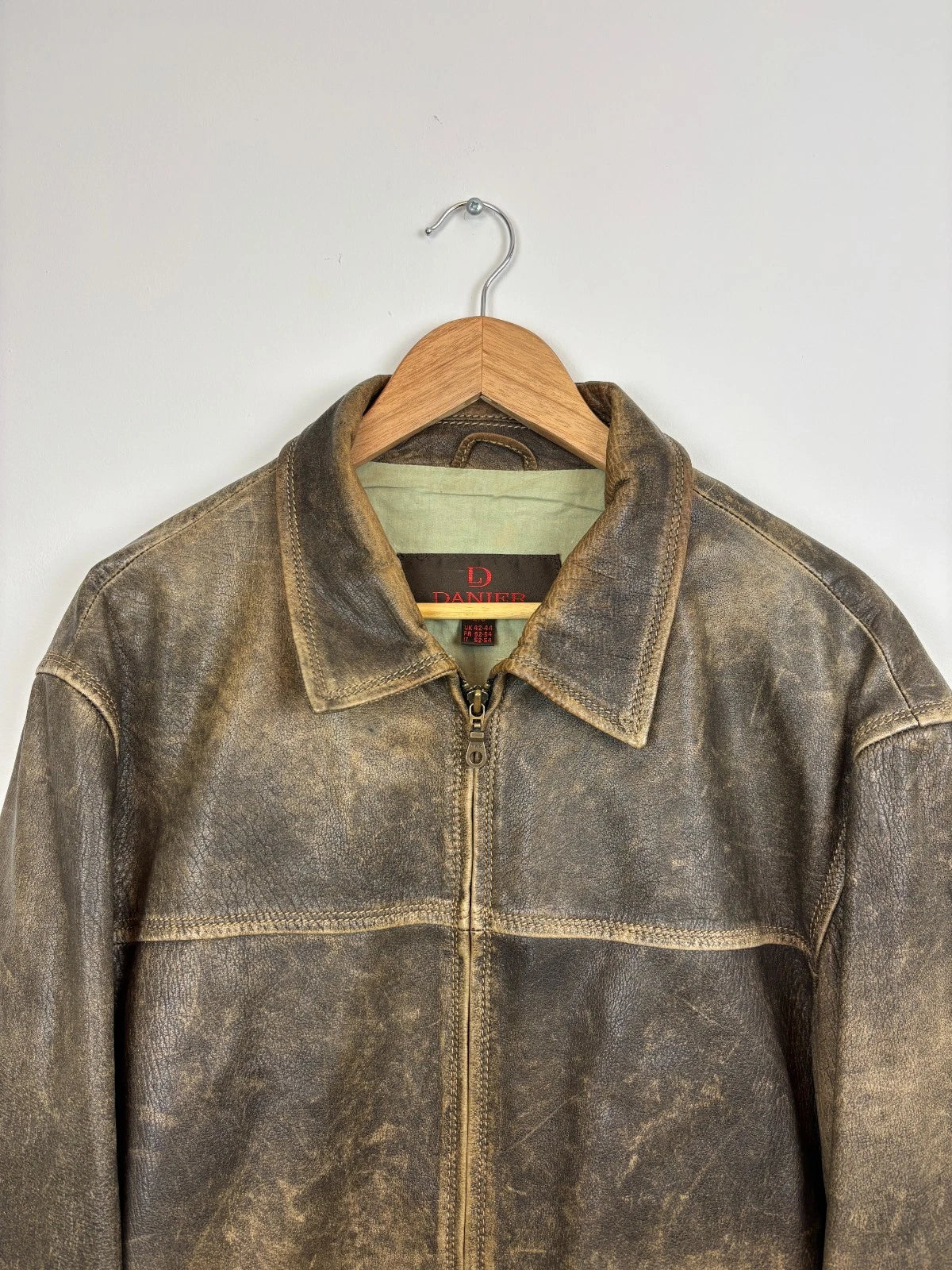 Vintage 1990s Danier Washed Brown Leather Jacket Size Large / Straight Cut Coat