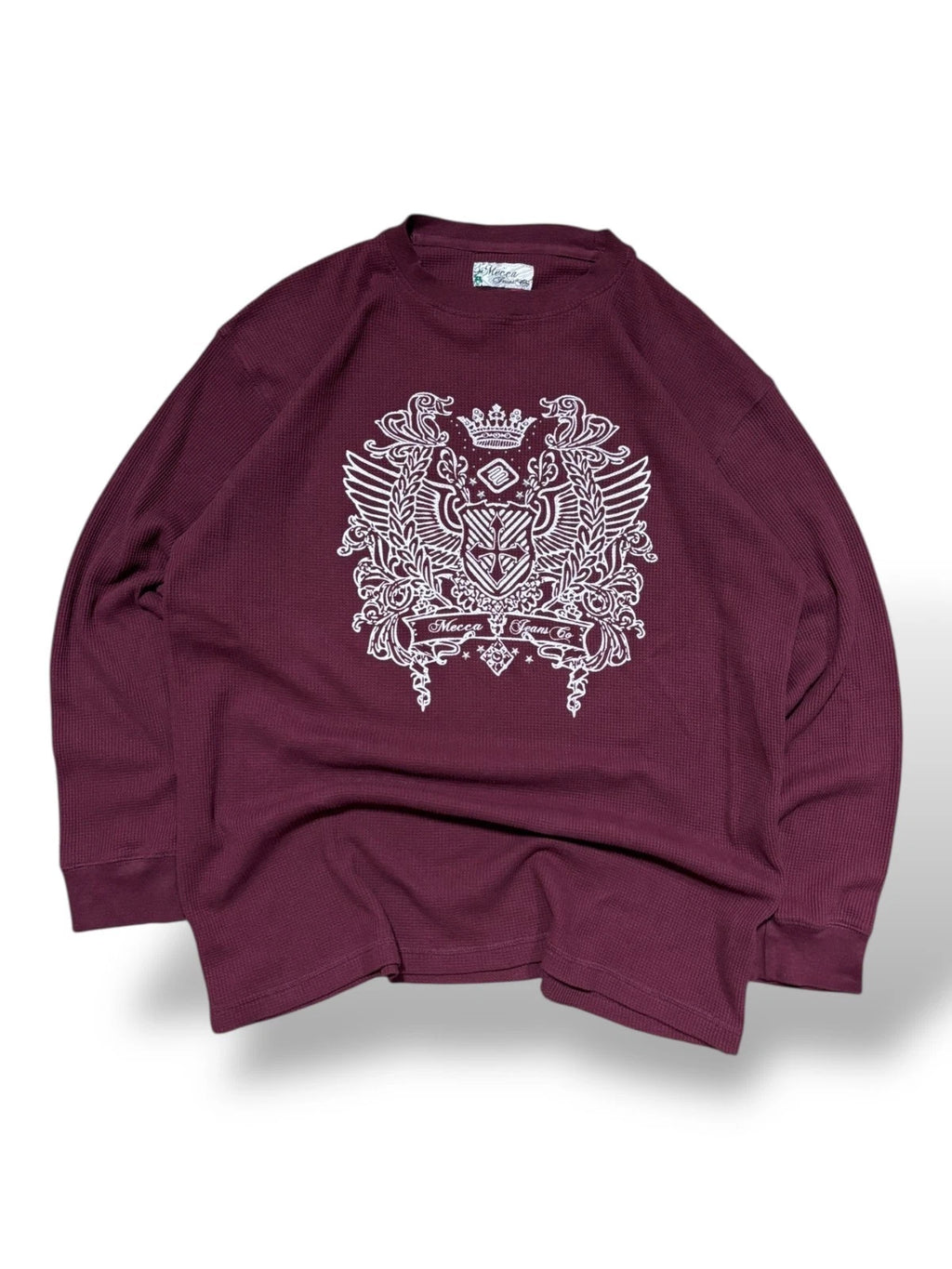 Vintage Y2K Mecca Thermal Long Sleeve Shirt - XL - Burgundy Skatewear