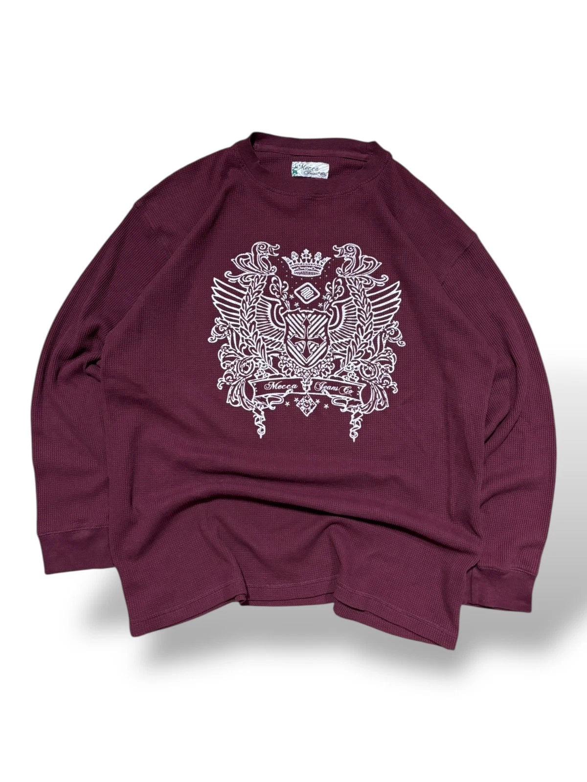 Vintage Y2K Mecca Thermal Long Sleeve Shirt - XL - Burgundy Skatewear