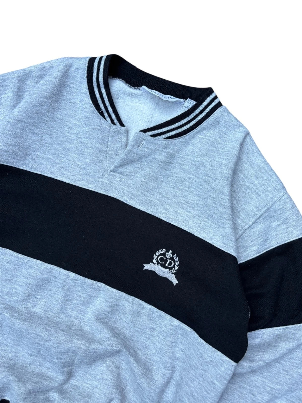 Vintage 1990s Christian Dior Sweatshirt - Large - Gray & Black Sweater
