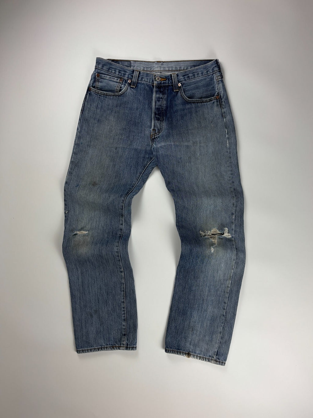 Vintage Levi Distressed Jeans / 501 Straight Fit Medium Wash Bottoms 33x32 Blue