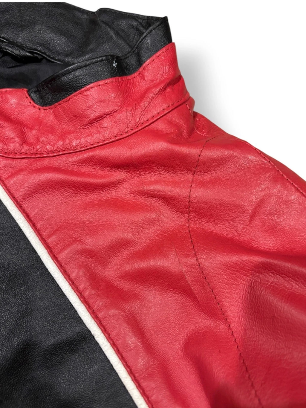 Vintage Moto Leather Jacket - Large - Red & Black Burk's Bay Coat