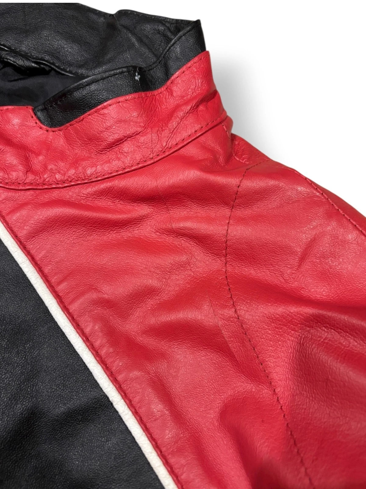 Vintage Moto Leather Jacket - Large - Red & Black Burk's Bay Coat