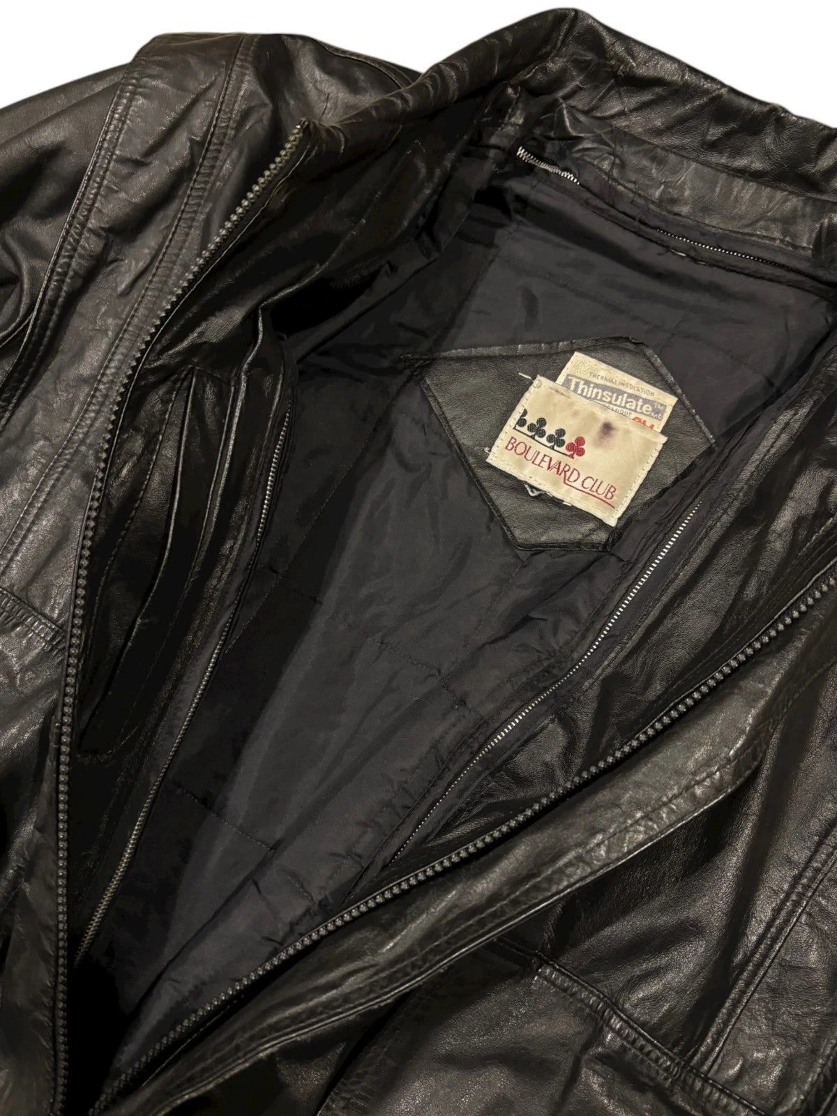 Vintage 1990s Black Leather Jacket - Large - Boulevard Club Bomber Coat