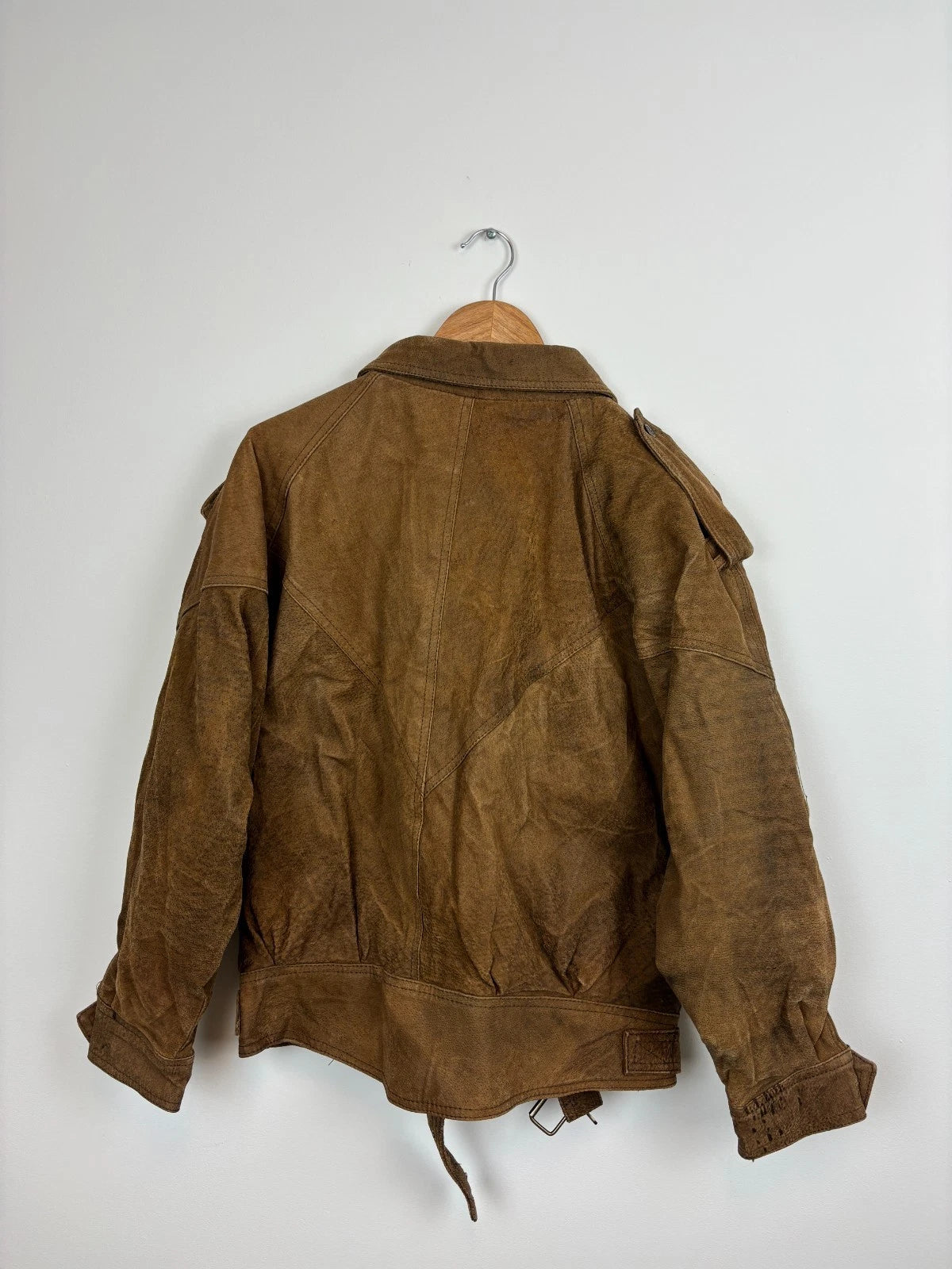 Vintage 1990s Brown Leather Jacket / Size Large / Paris Sport Club Aviator Coat