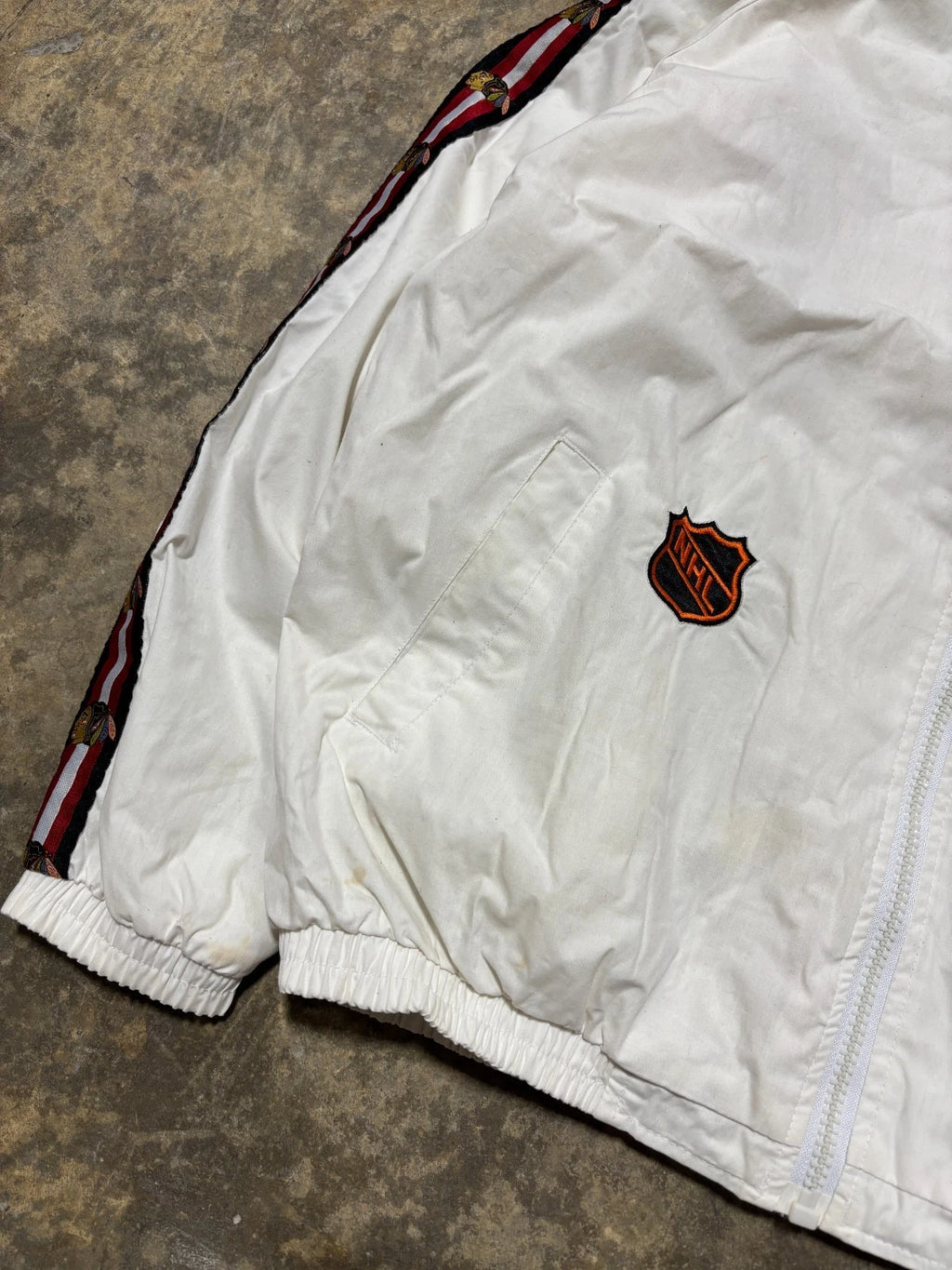 Vintage 1990s Chicago Blackhawks Jacket / Pro Player Zip Up / NHL Hockey / White