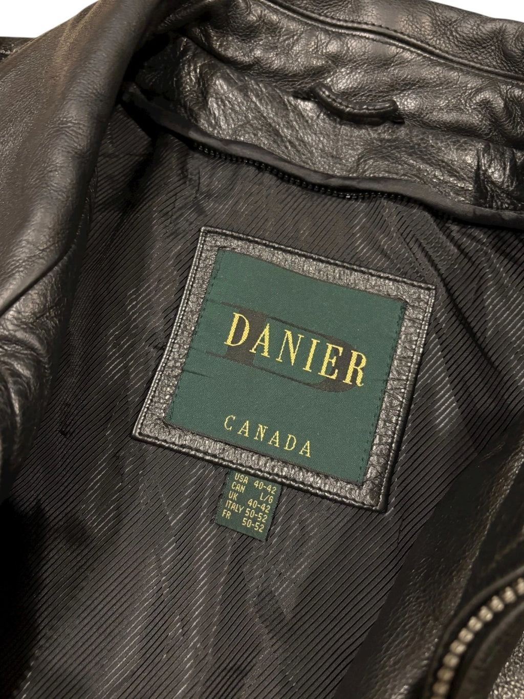 Vintage Black Danier Leather Jacket - Large - Cropped Zip Up Coat