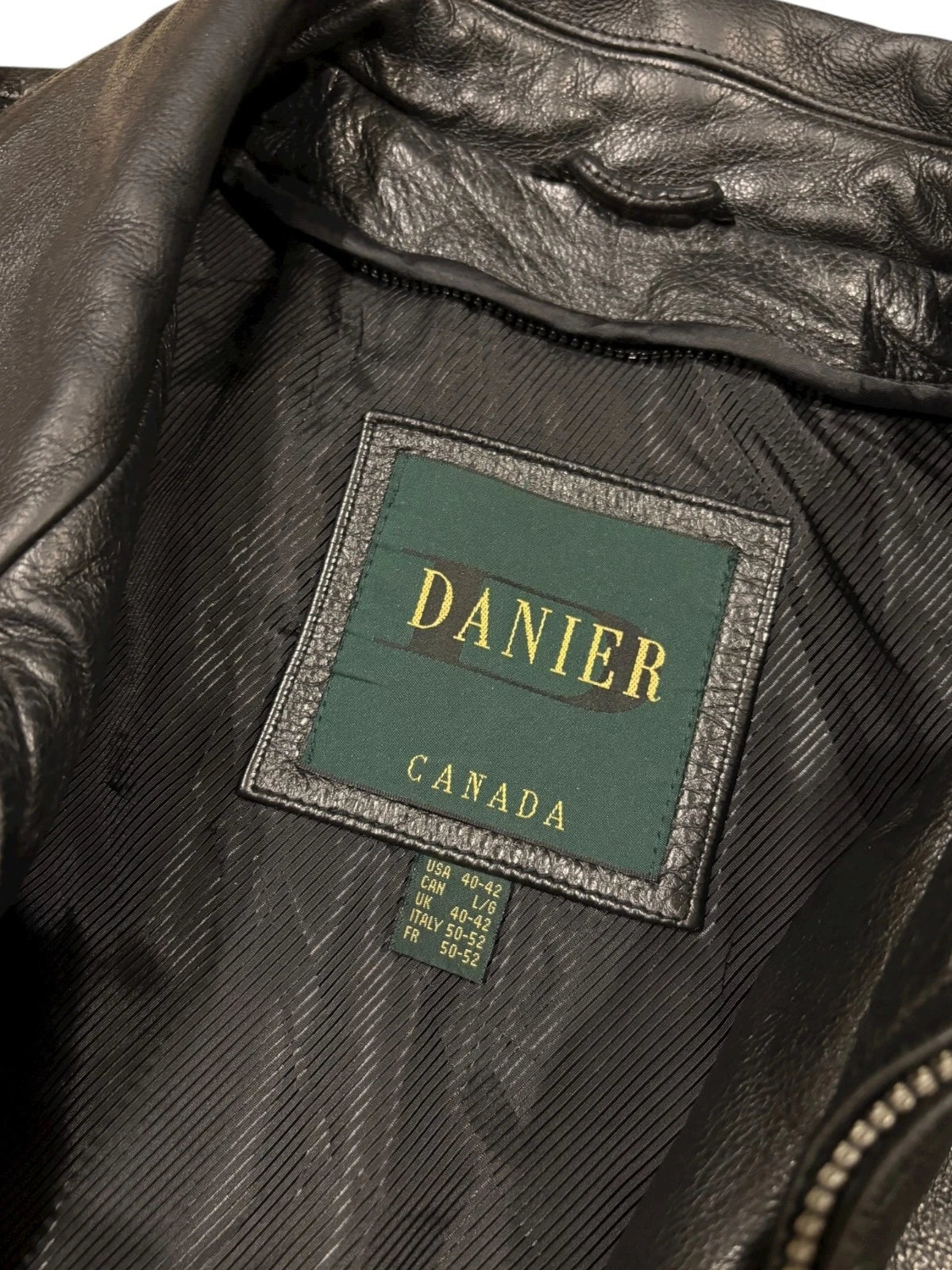 Vintage Black Danier Leather Jacket - Large - Cropped Zip Up Coat