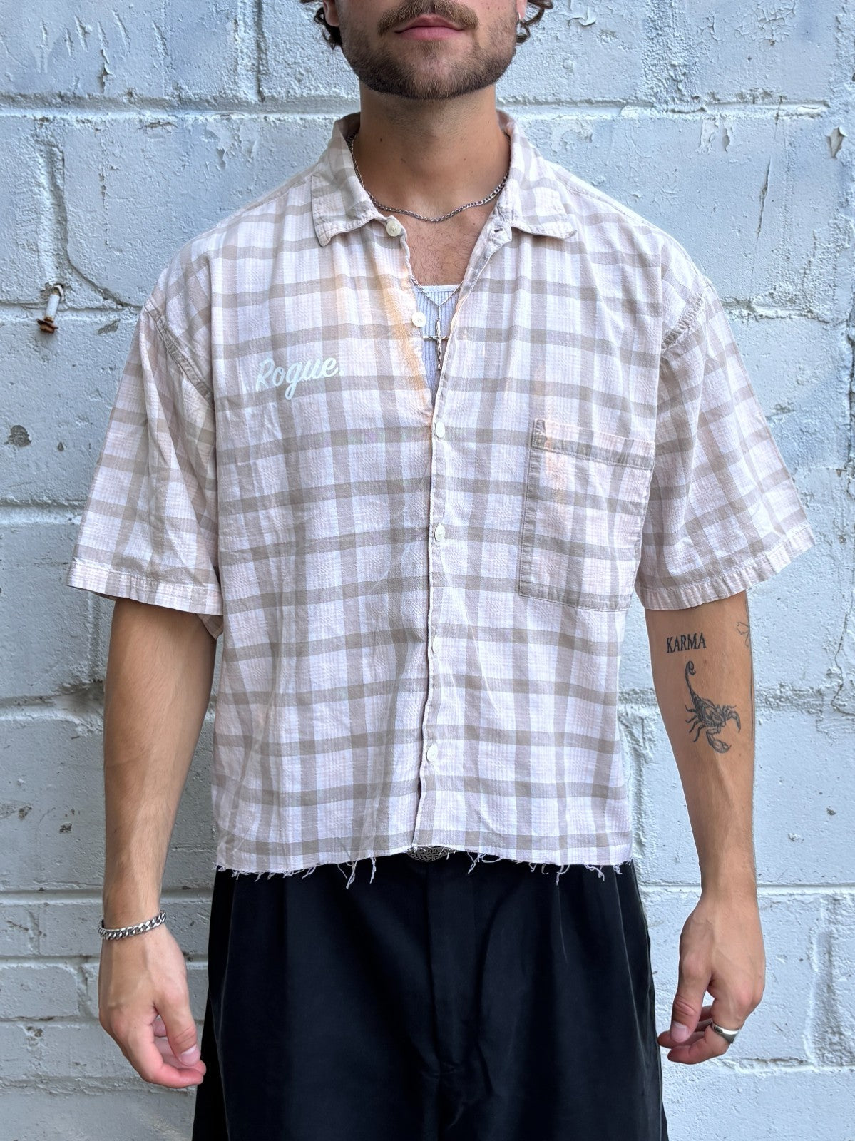Vintage Roguehaus Plaid Cropped Button Up Shirt