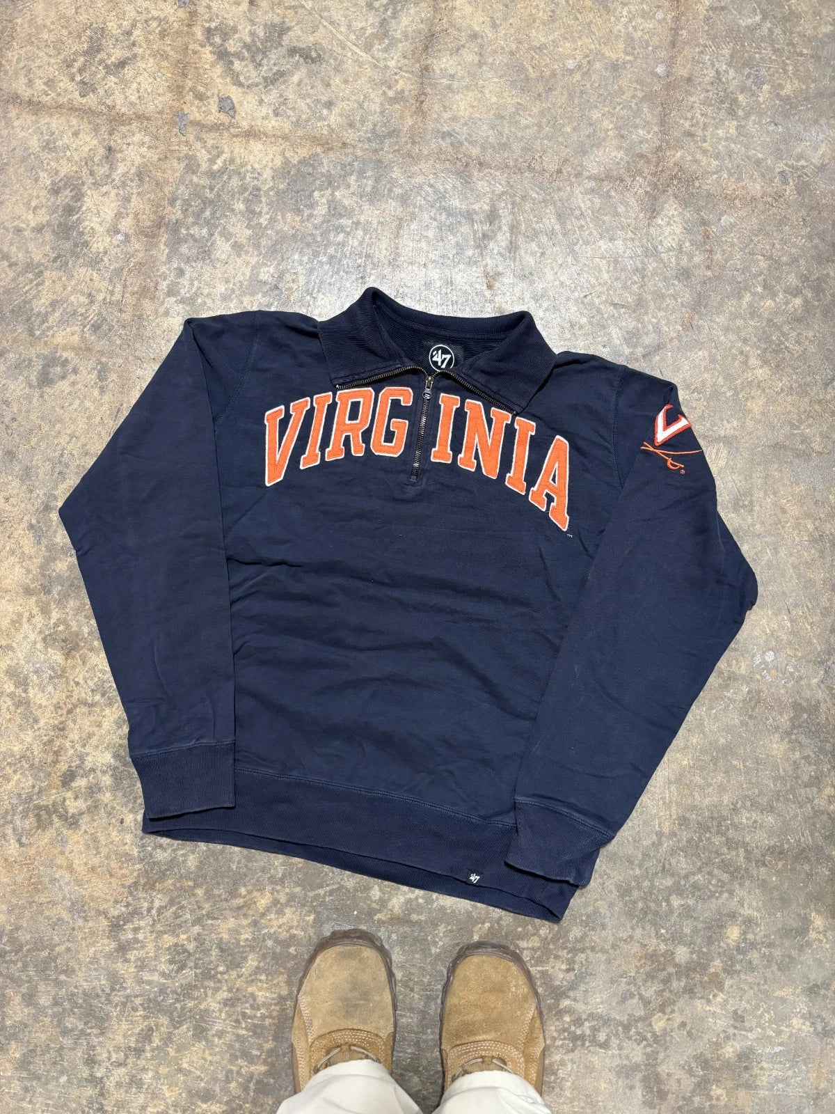 Vintage Virginia State Quarter Zip Sweater - NCAA Sweatshirt - Size Large - Navy