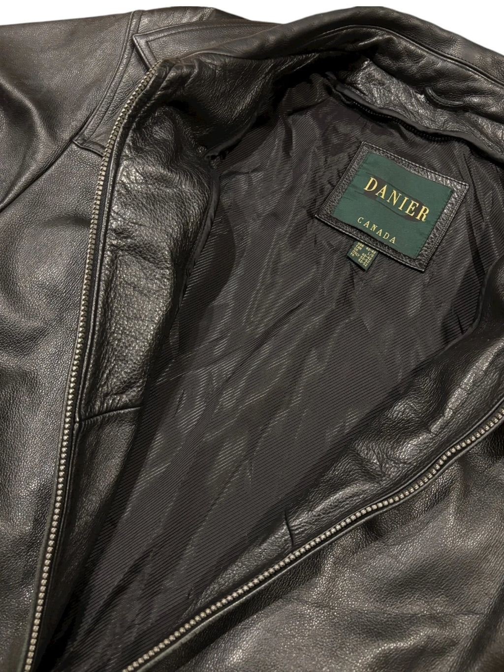 Vintage Black Danier Leather Jacket - Large - Cropped Zip Up Coat