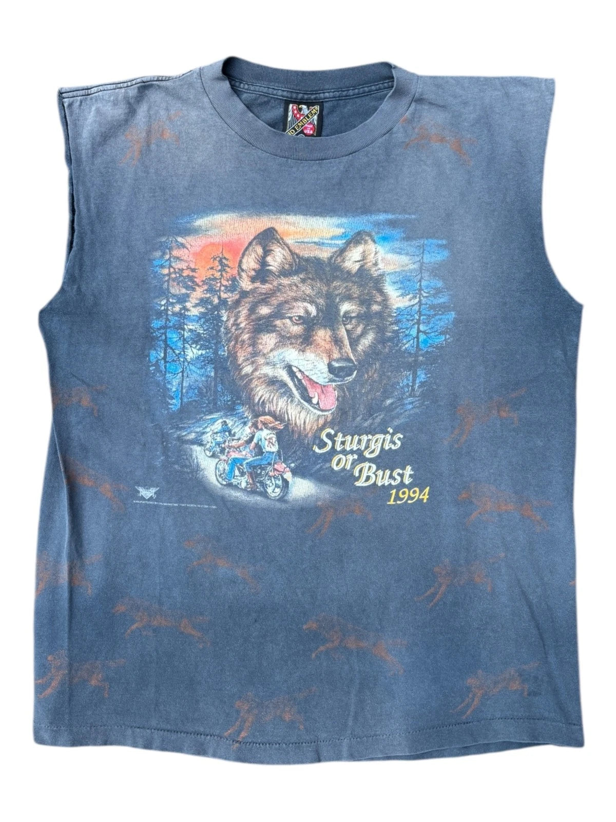 Vintage 1990s 3D Emblem Wolf Chopped T Shirt - Sturgis Tee - Large - Black