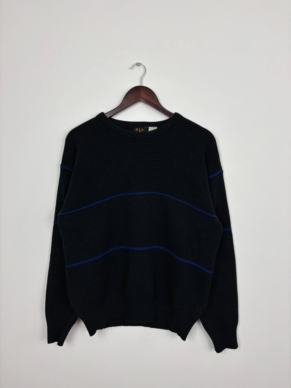 Vintage 1990s Black Knit Sweater - Horizontal Stripes - Size Large