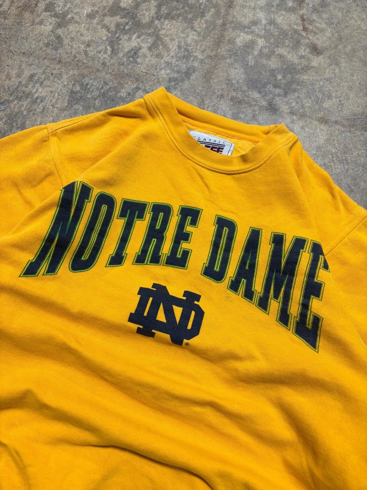 Vintage 1990s Notre Dame Sweatshirt - Yellow Pullover Sweater - Size Medium