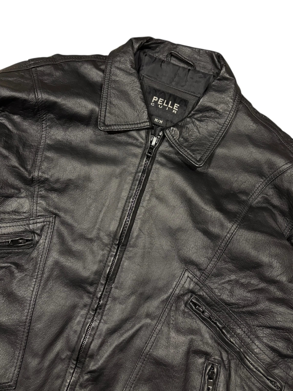 Vintage Pelle Cuir Black Leather Jacket - Size Medium - Bomber Style Coat