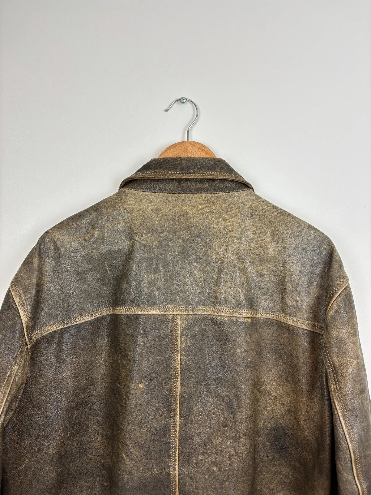 Vintage 1990s Danier Washed Brown Leather Jacket Size Large / Straight Cut Coat