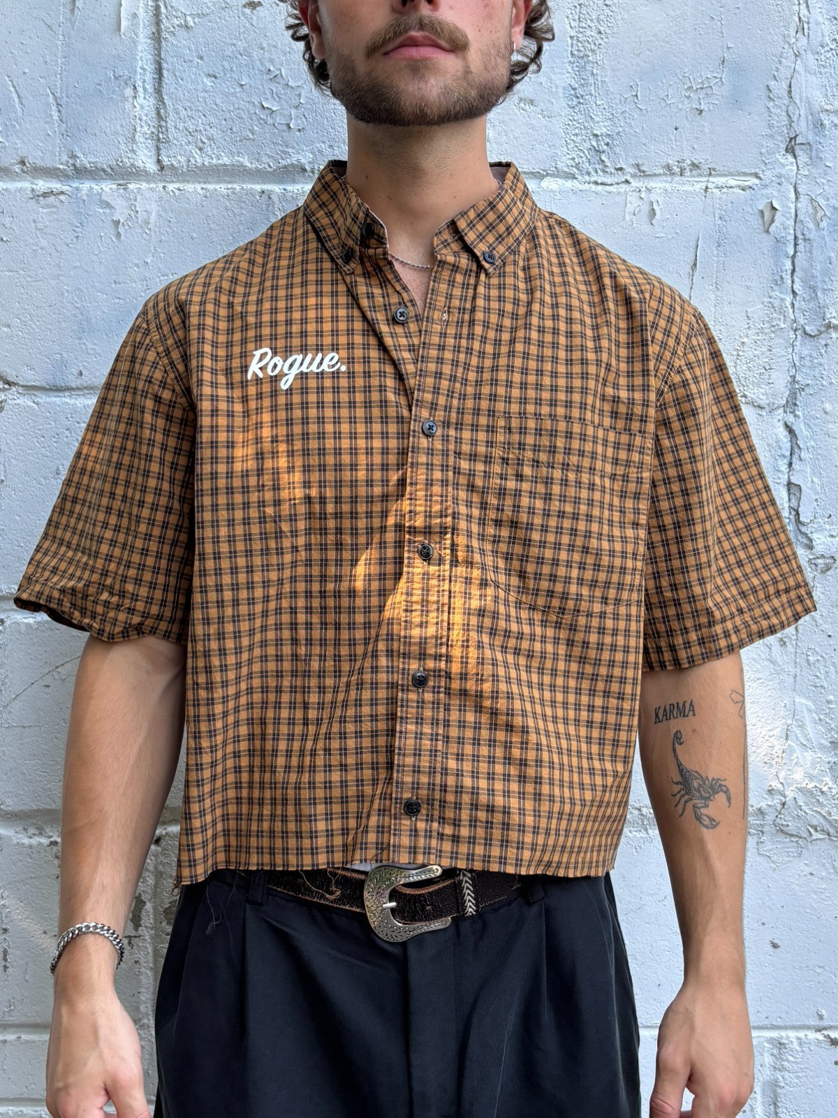 Vintage Roguehaus Plaid Cropped Button Up Shirt