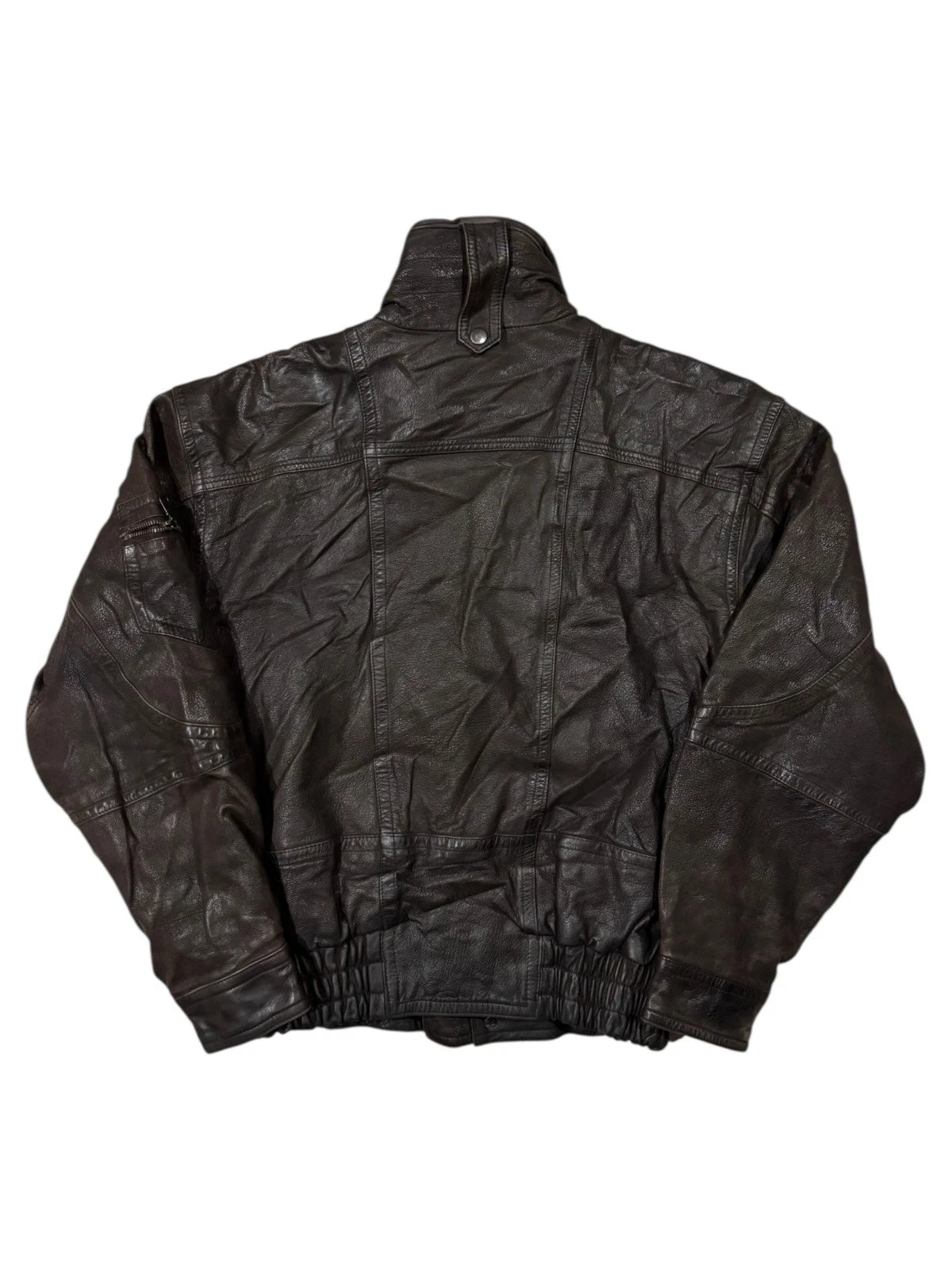 Vintage Saxony Dark Brown Leather Jacket - Size Small - Bomber Style Coat