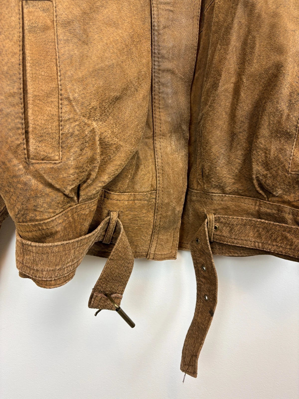 Vintage 1990s Brown Leather Jacket / Size Large / Paris Sport Club Aviator Coat