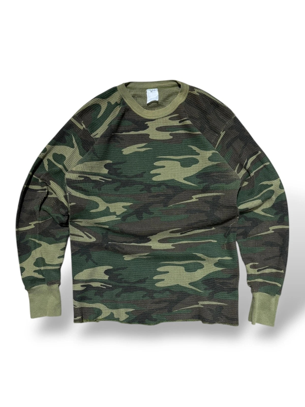 Vintage 1990s Camo Thermal Long Sleeve Shirt - Medium - Green Army