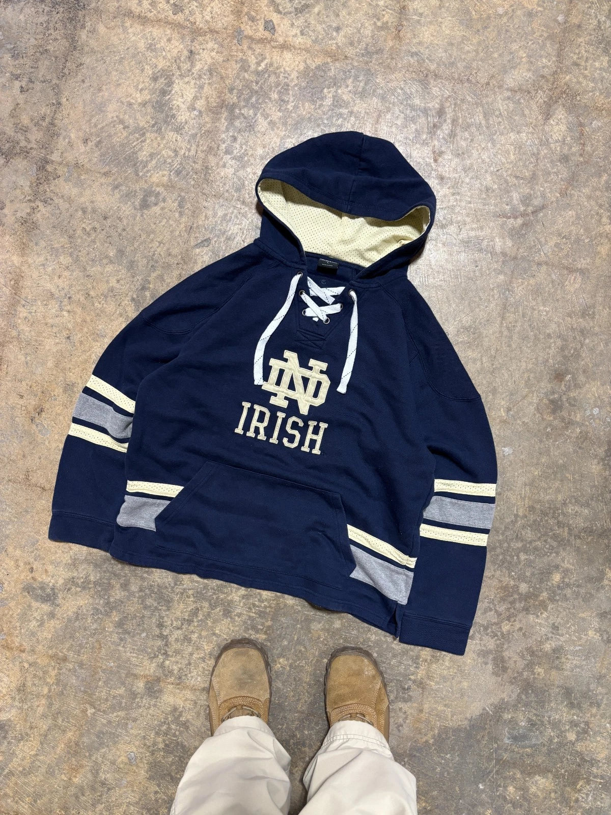 Vintage Notre Dame Hockey Hoodie - Navy Blue Pullover Sweater - Size Large
