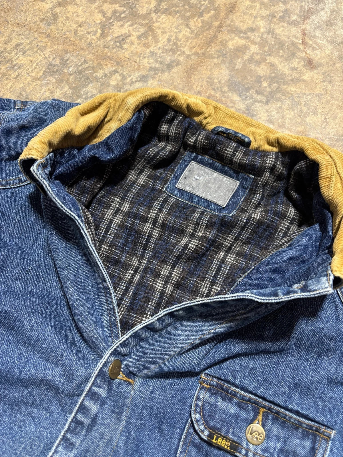 Vintage Lee Denim Workwear Chore Jacket / Button Up Coat / Denim Blue / Size XL