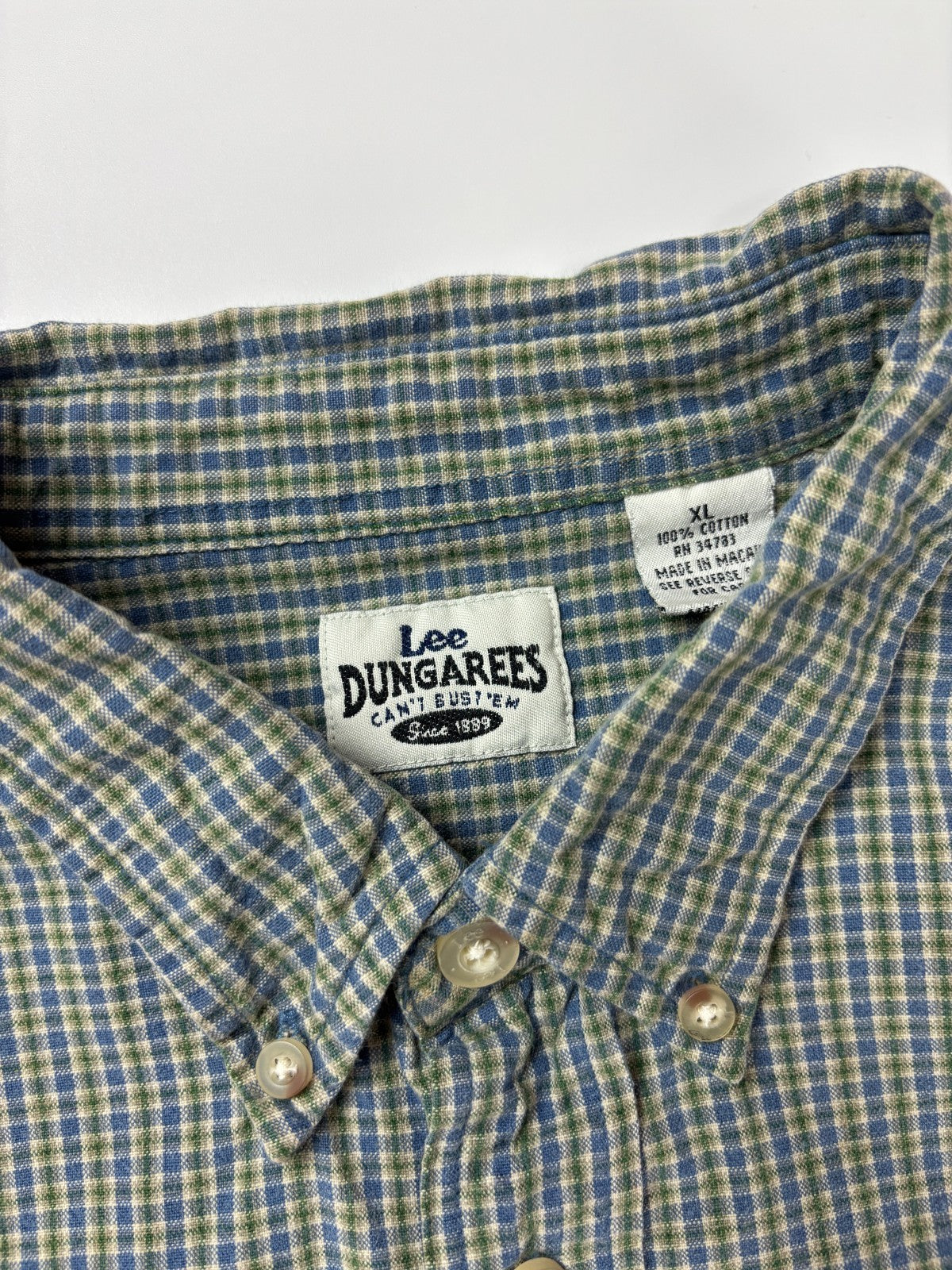 Vintage Lee Dungaree Plaid Cropped Button Up Shirt