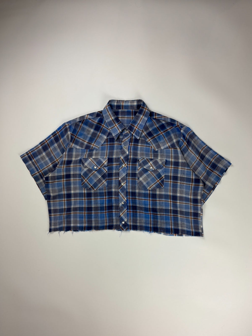 Vintage Western Plaid Cropped Button Up Shirt