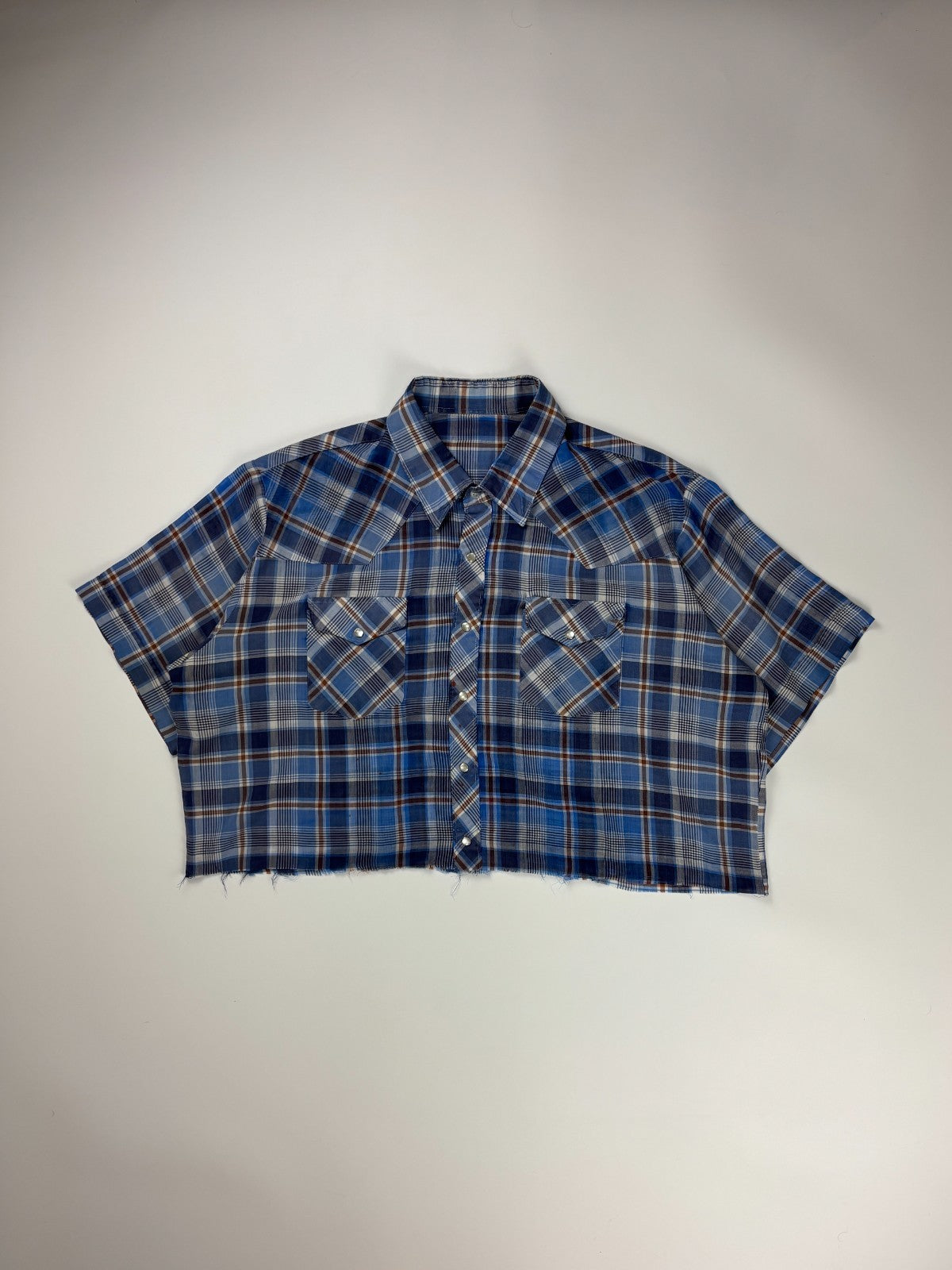 Vintage Western Plaid Cropped Button Up Shirt