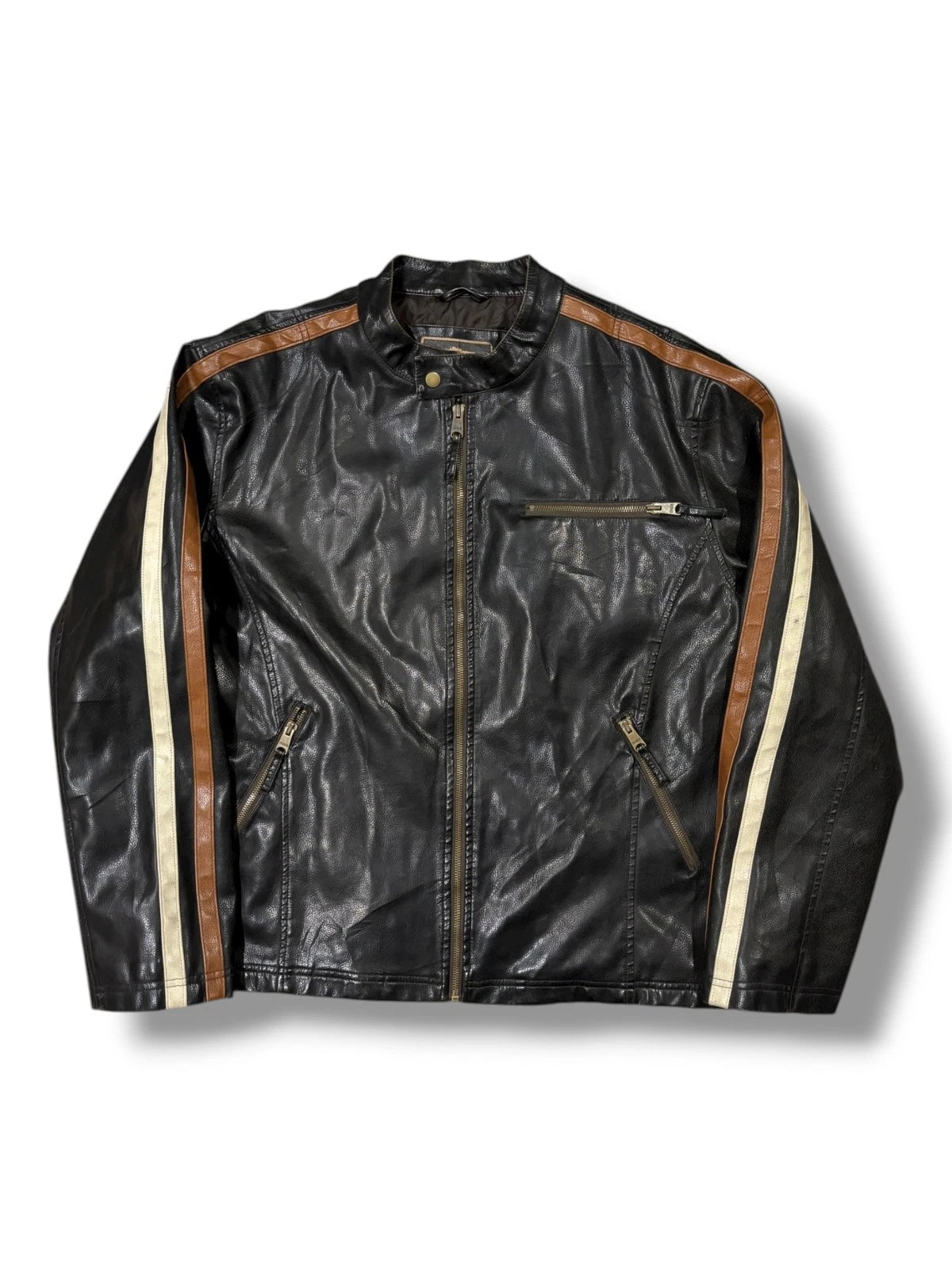 Vintage Black Leather Moto Jacket - XL - Arizona Straight Insulated Coat