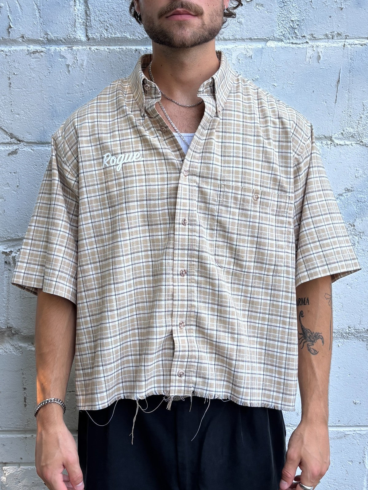 Vintage Roguehaus Plaid Cropped Button Up Shirt