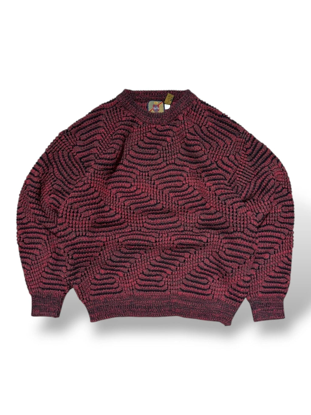 Vintage 1990s Red Knit Sweater - Large - 3D Pattern